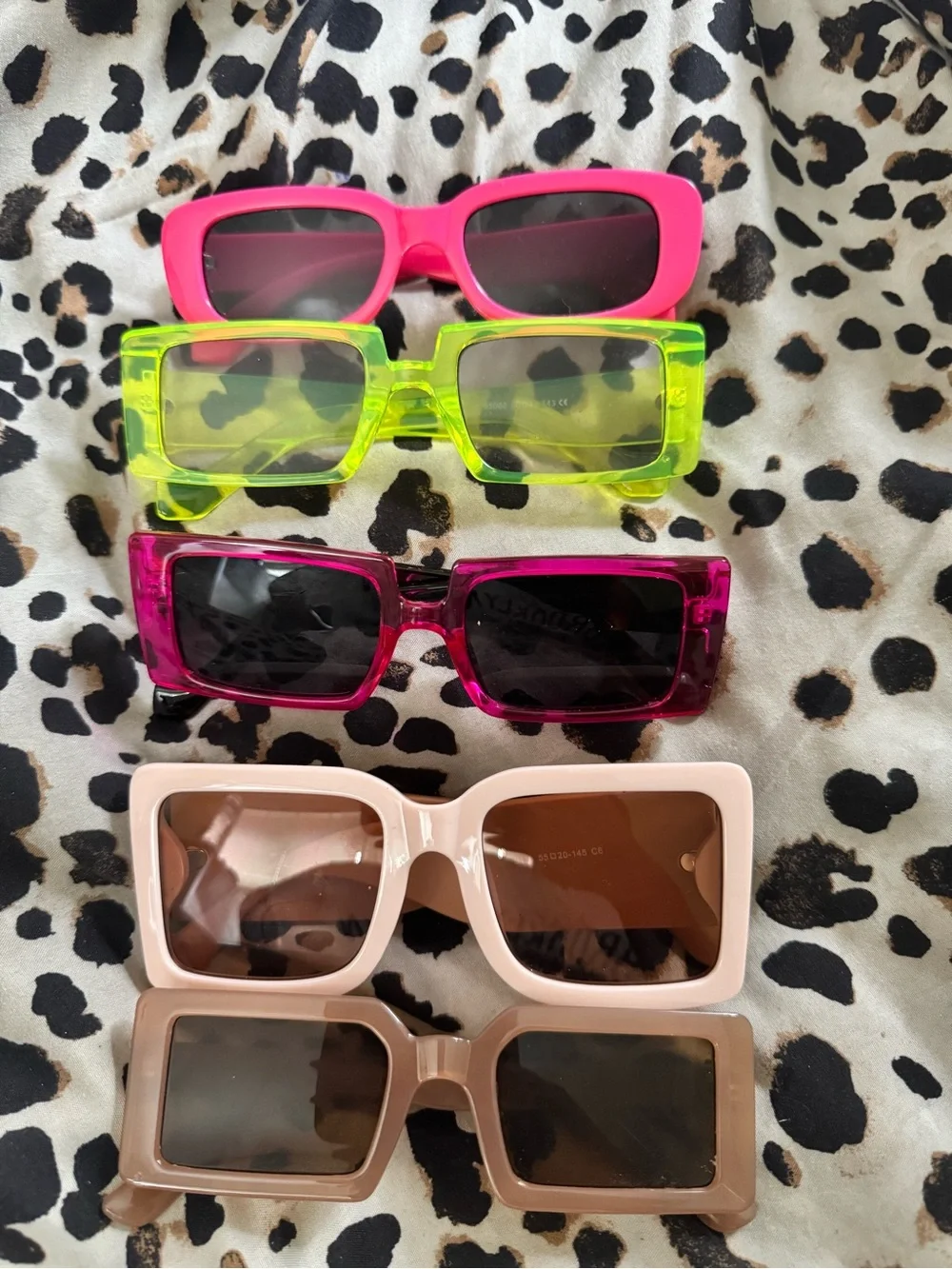 Neon & Pastel Square Sunglasses Set - Pink, Yellow, Hot Pink, Blush, Brown